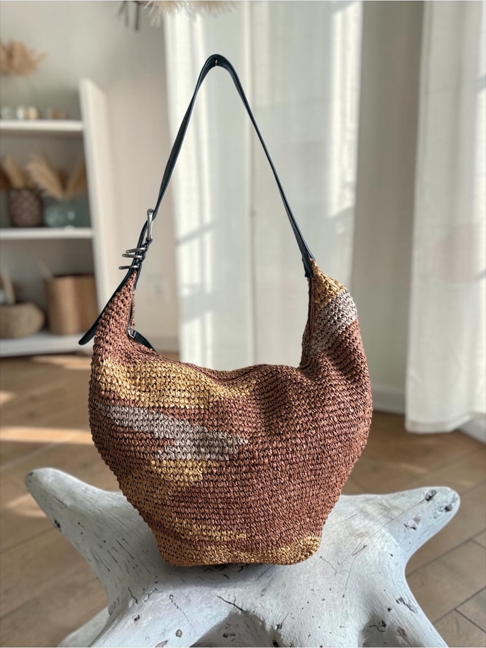 Free People Woven Hobo Bag in Brown, Tan, Cream